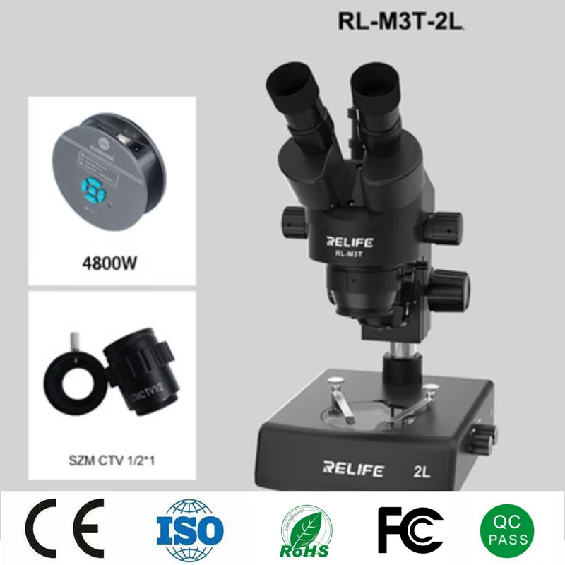 

RELIFE 0.7-4.5X Simul-Focal Trinocular Microscope For Mobile Phone Repair Tools HD Stereo Digital Microscope With 2 LED Sources