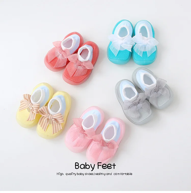 

Toddler Baby Girls Sock Shoes Kids Bowknot Soft Sole Rubber Shoes for Girls Floor Socks Slipper Infant Baby Soft Anti-slip Shoes