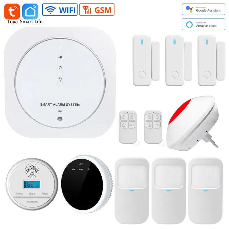 Tuya Wireless WIFI GSM Smart Home Protection Burglar Alarm System PIR Motion Sensor Door Detector Security Alarm Kit APP Control