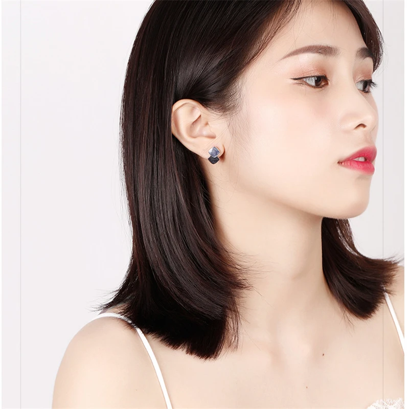 

100% 925 Sterling Silver Studs Earrings for Women Color Contrast Geometric Women's Engagement Earrings Jewelry Gifts for Girls
