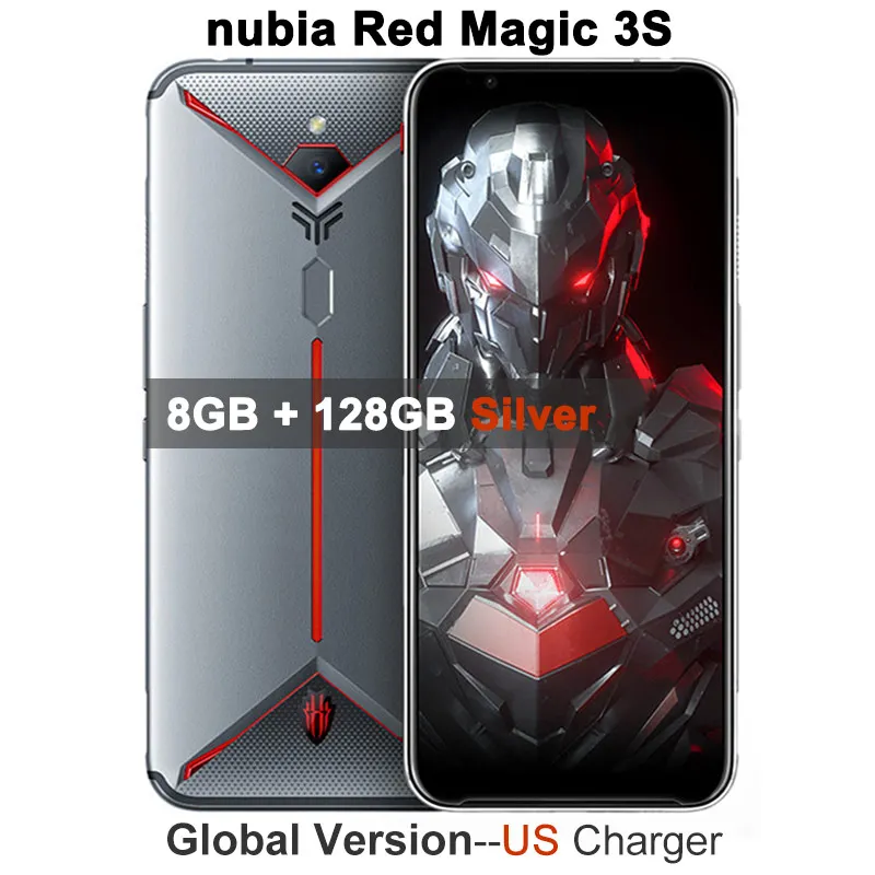 8G 128G Silver US Глобальная версия оригинального мобильного телефона zte nubia Red Magic 3S 8G 128G 6,6" 90Hz Snapdragon 855 Plus 48MP+ 16MP 5000mAh Fastcharge - Color: 8G 128G Silver US