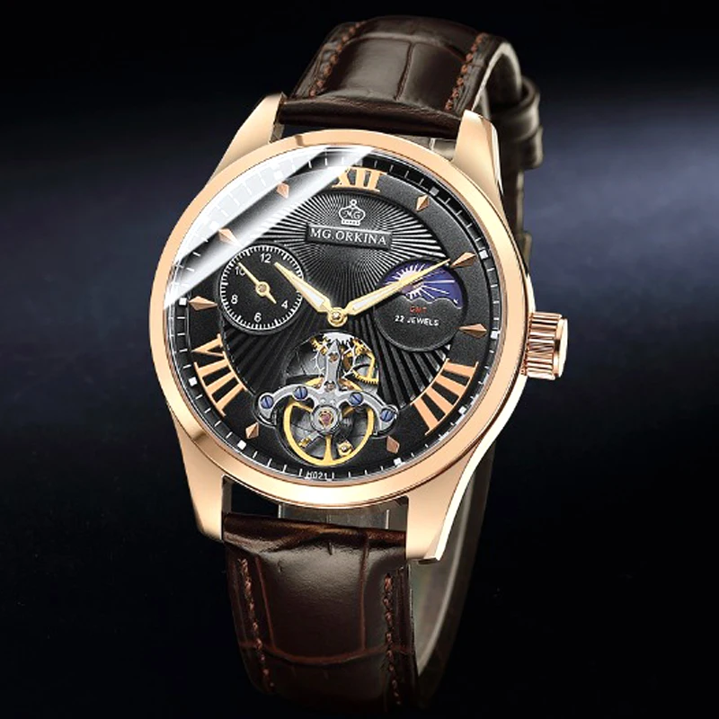 Мужские часы с автоподзаводом MG.ORKINA наручные сапфировым стеклом и фазой Луны