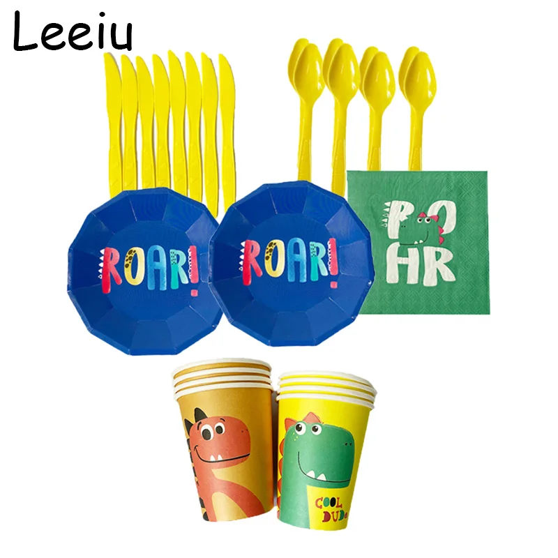 

Leeiu Dinosaur Paper Plates Cups Birthday Party Disposable Tableware Jungle Safari Dinosaur Themes Party Decoration Baby Shower