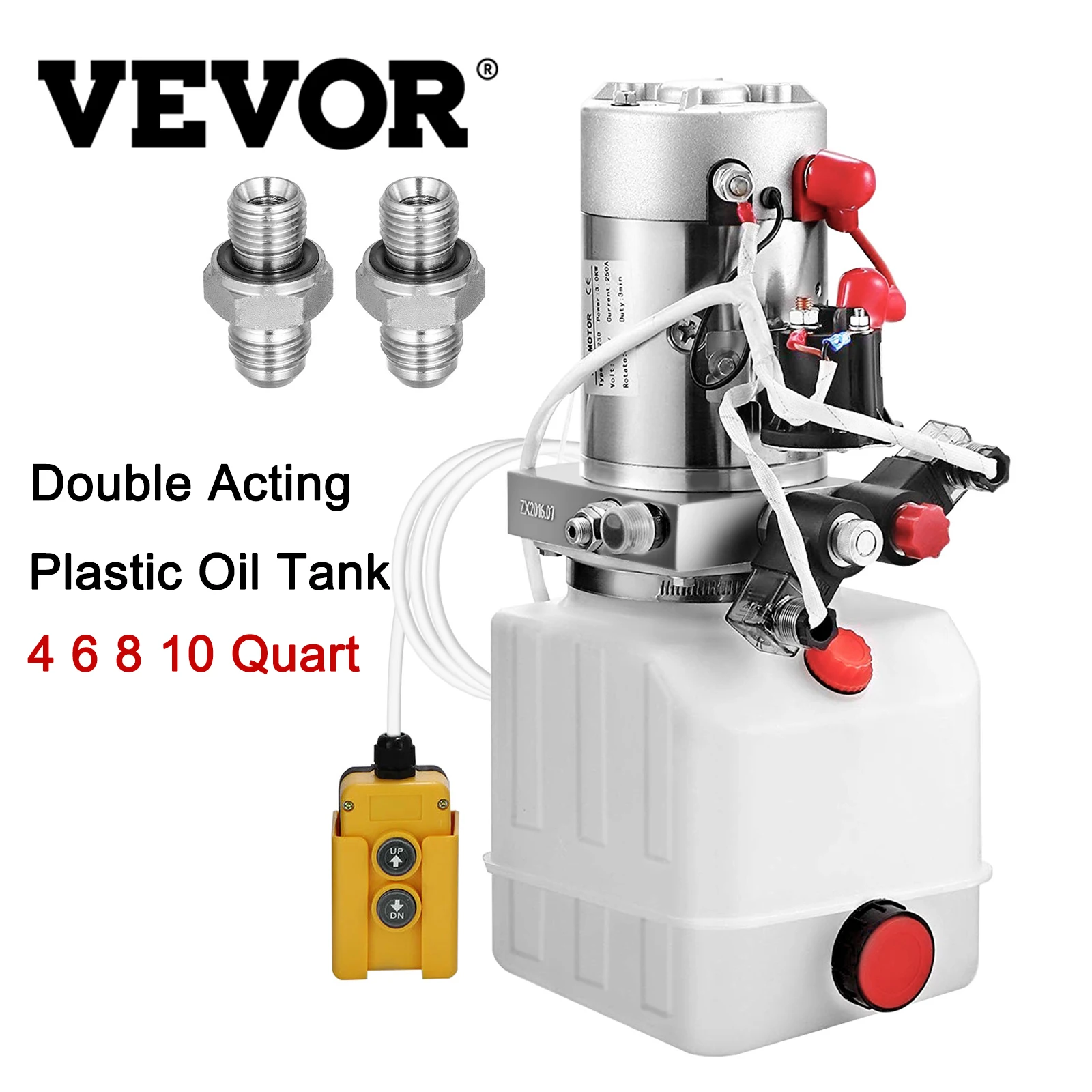 

VEVOR 12V DC Hydraulic Pump Double Acting With 4 6 8 10 Quart Plastic Oil Tank for Dump Trailer Car Jak Lifting Tools Power Unit