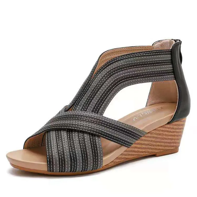 

2021 European and American Ladies Fashion Casual Fish Mouth Roman Sandals 1836