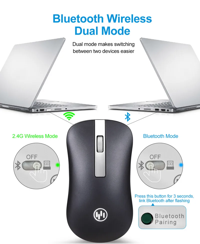 Беспроводная мышь Bluetooth компьютерная геймер Бесшумная перезаряжаемая