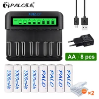 palo 1 2v aa rechargeable batteries 3000mah ni mh aa battery and lcd smart charger for 1 2v aa aaa c d size rechargeable battery