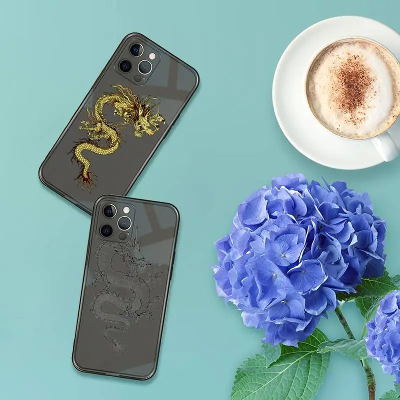 

Dragon God Pattern Phone Case For iPhone 12 11 8 7 se 2020 pro X XS XR MAX Plus Black Transparent Cover