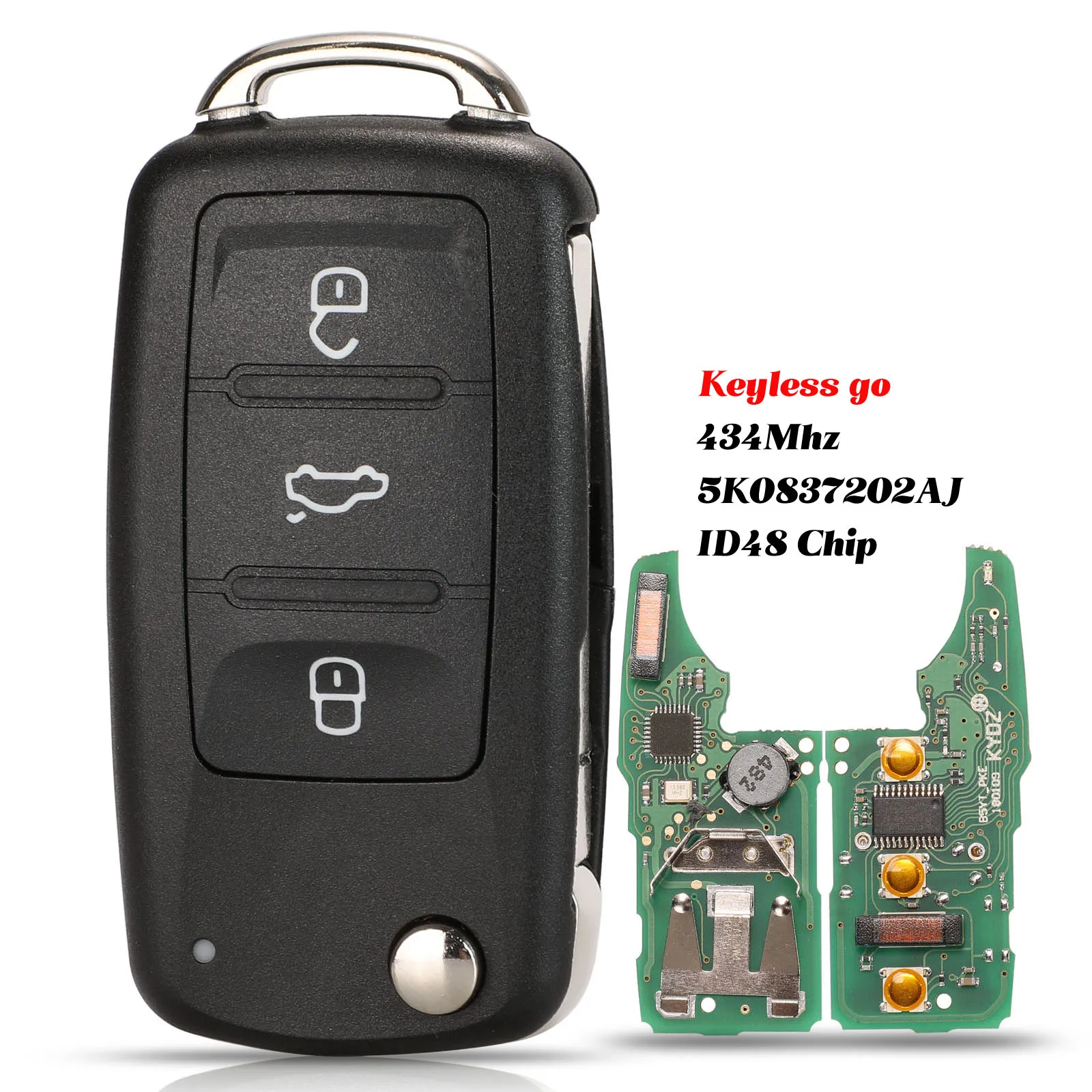 Jingyuqin дистанционный 434 МГц ID48 чип для Фольксваген Гольф PASSAT Tiguan Polo Jetta Beetle Car Keyless 5K0