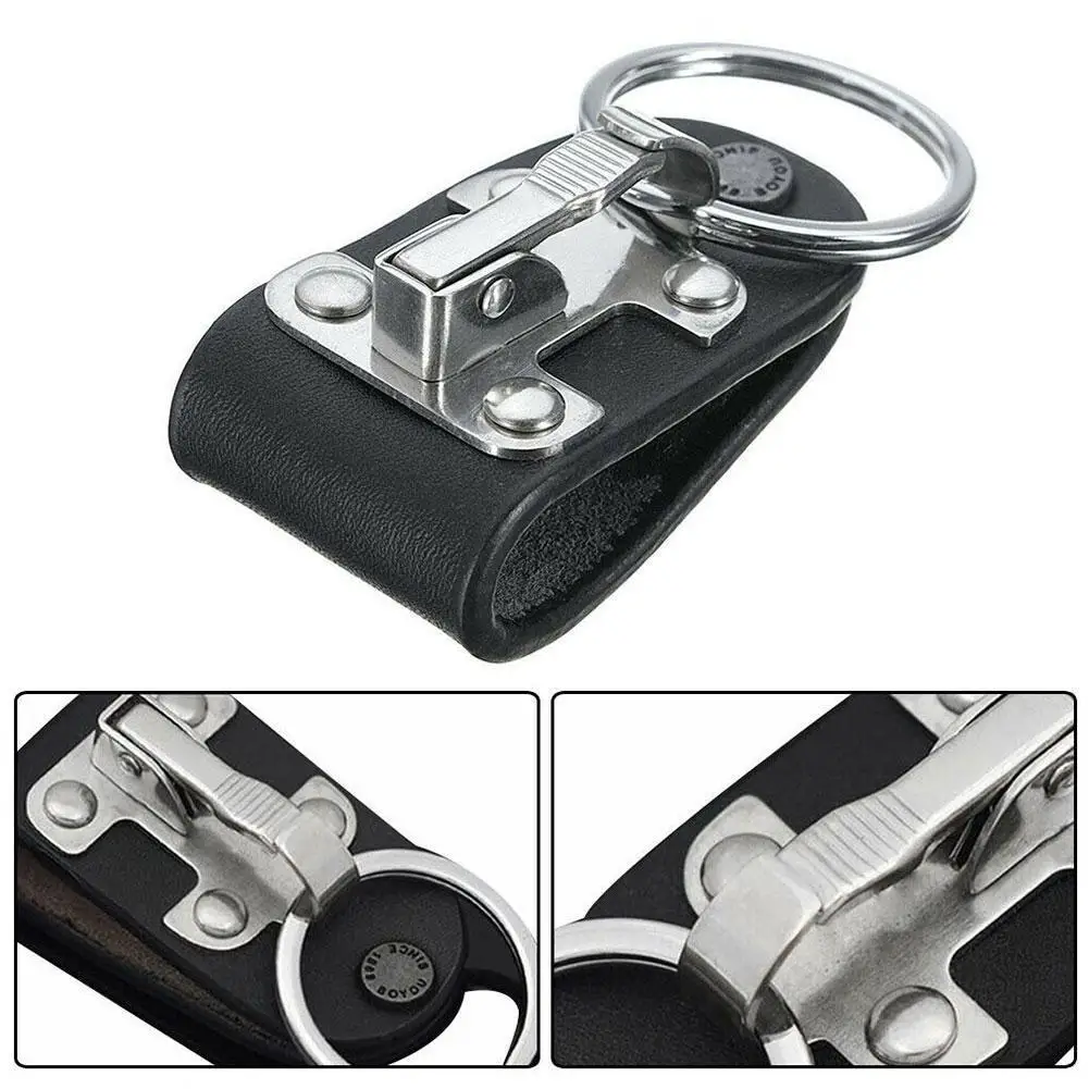 

Detachable Key Chain Men Black PU Leather Accessories For Business Keyring Keyring Clip Ring Belt Steel Holder