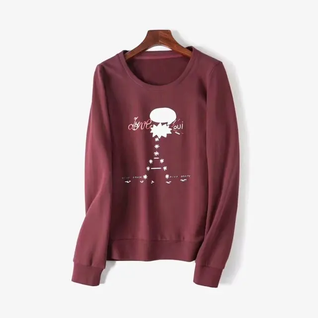 ElfStyle стильная бордовая Толстовка с длинным рукавом и круглым вырезом принтом