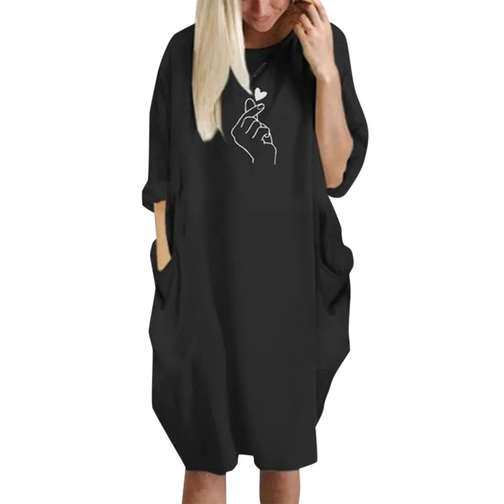 Всесезонные женские платья свободное платье с карманами Женские повседневные