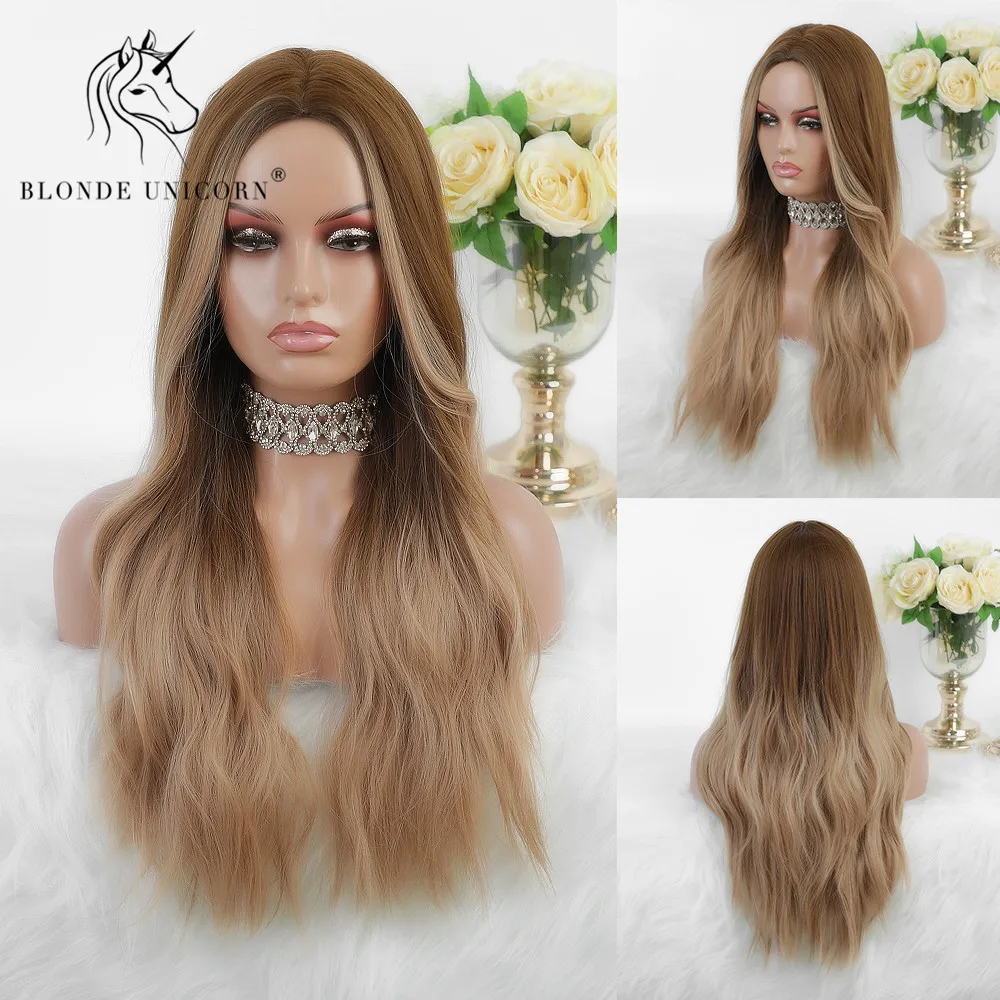 Блондинка Единорог длинные натуральные волнистые в центре часть Омбре