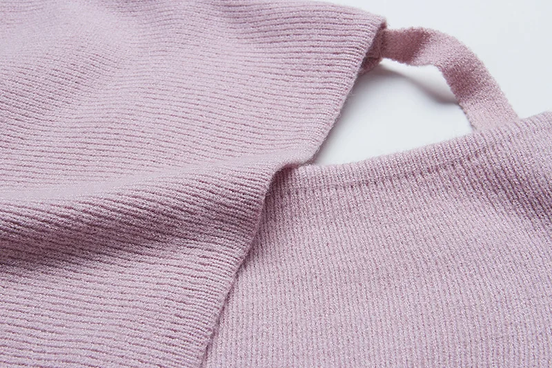 

XUXI Spring Autumn 2021 Women Kniting Dress Over The Knee Temperament V-neck Waist Belt Slit Irregular Sweater Dress E484