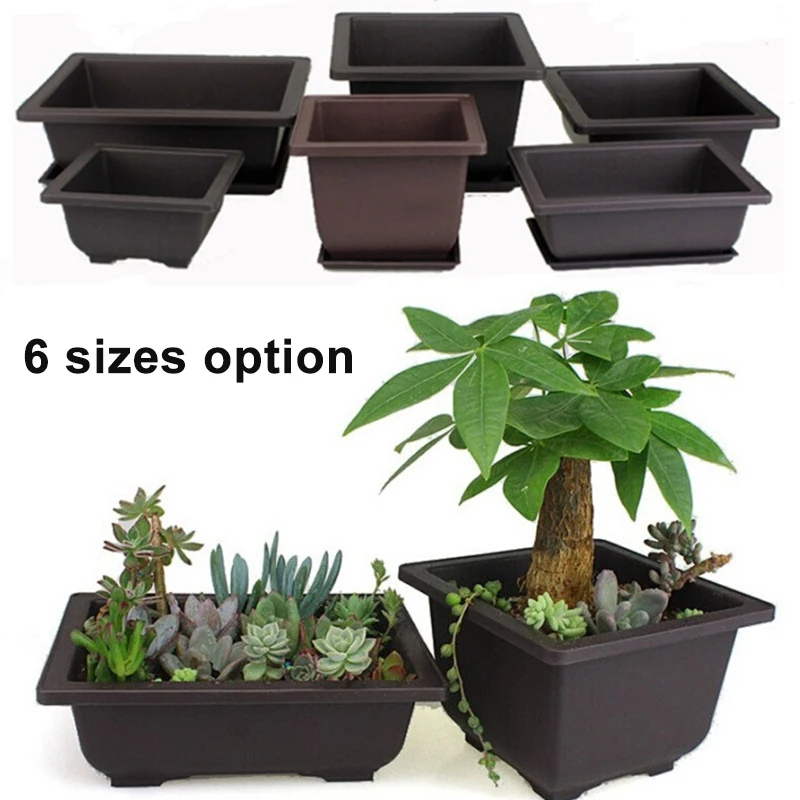 

1 Set Flower PoImitation Purple Sand Fleshy Flower Pot+Tray Rectangle/Square Nursery Planter Basin Plante Growth Pot
