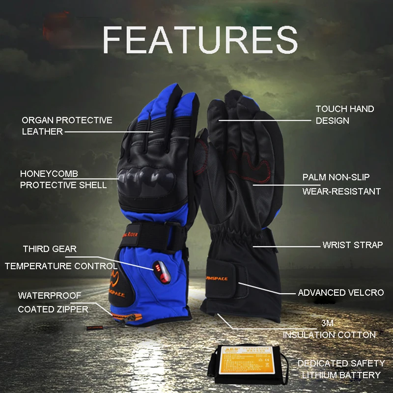 Мотоциклетные защитные перчатки теплые гоночные с нагревательным литиевым