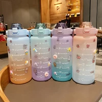 2l sports straw water bottle with stickers portable large capacity fitness bike cup outdoor tour climbing sport water bottle
