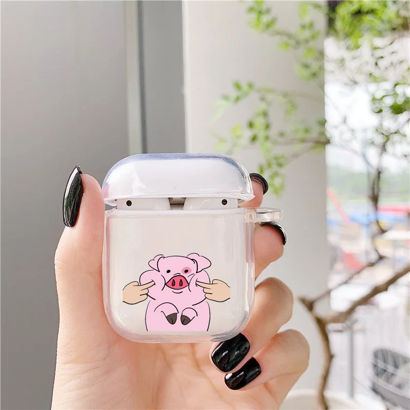 Чехол-накладка для Airpods Pro мягкий прозрачный с забавной милой мультяшной свиньей