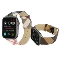 plaid pattern strap for apple watch band 40mm 44mm 42mm 38mm genuine leather wristband belt bracelet for iwatch series 6 se 5 4