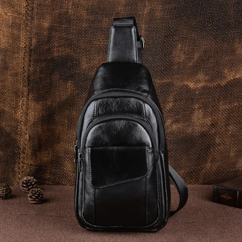 

Men's first layer cowhide multifunctional chest bag