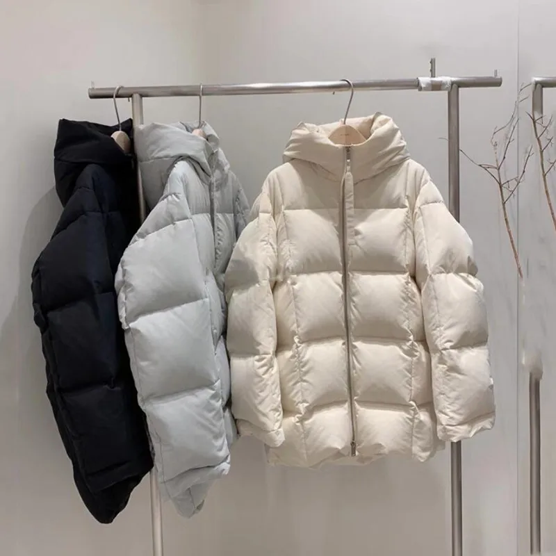 

New Winter Women's Fluffy Down Coat Female Loose Thicker Warm 90% White Down Jacket Hooded Snow Jacket Parkas s1848