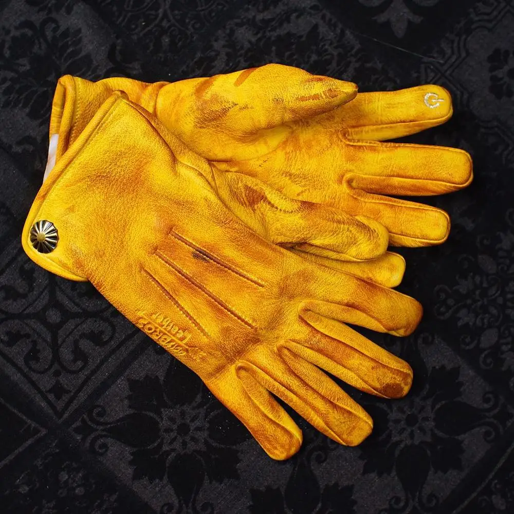 Мужские Винтажные Мотоциклетные Перчатки из оленьей кожи флисовые перчатки для