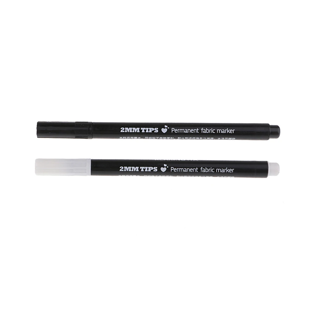 2 Pieces 2mm Permanent Nontoxic Fabric Markers Pen for DIY T-shirts Clothes Shoes Bags Black White | Дом и сад