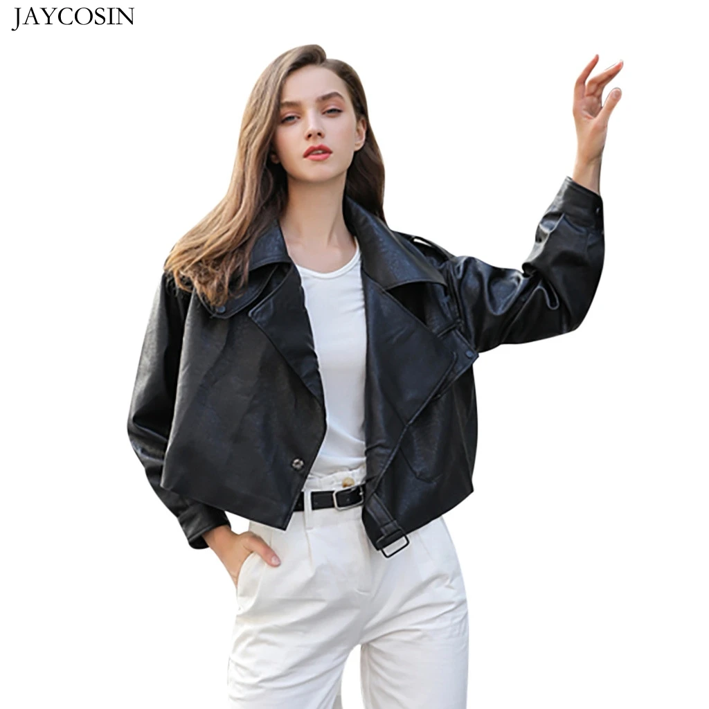 Зимнее теплое женское короткое пальто JAYCOSIN кожаная однотонная куртка топы на