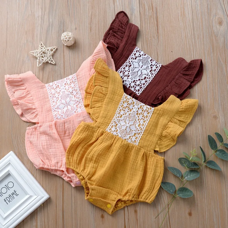 2020 милый однотонный комбинезон с короткими рукавами для новорожденных девочек