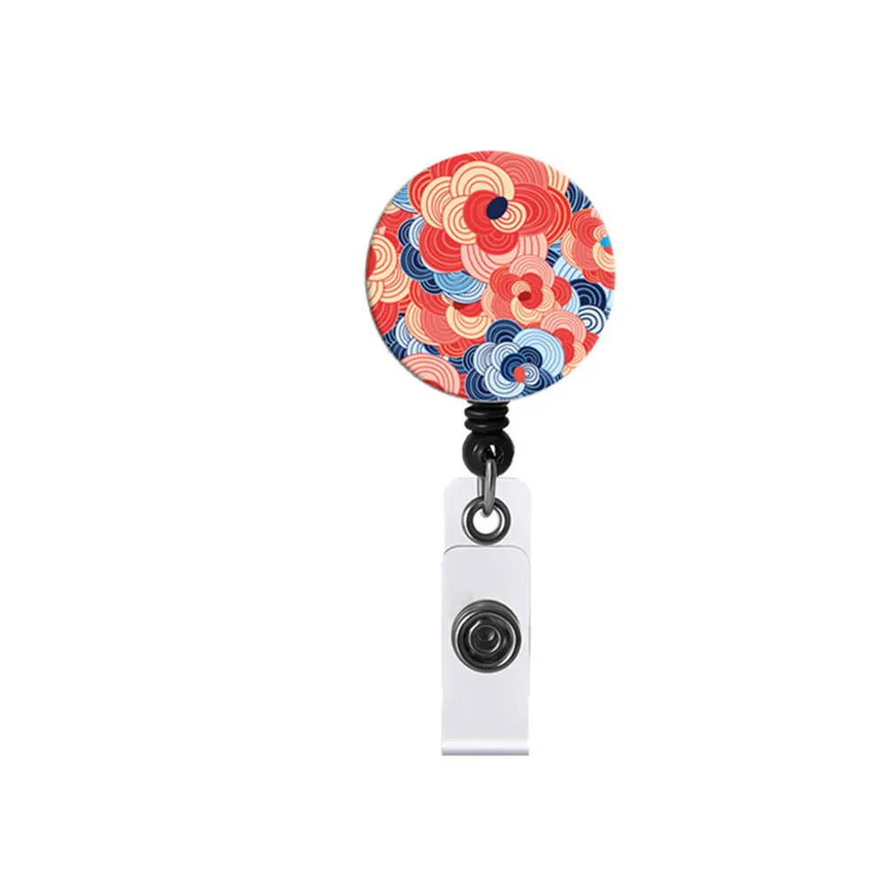 

Vintage Abstract Flower Retractable Nurse Badge Reel Clip Badge Holder Students Doctor ID Card Holder
