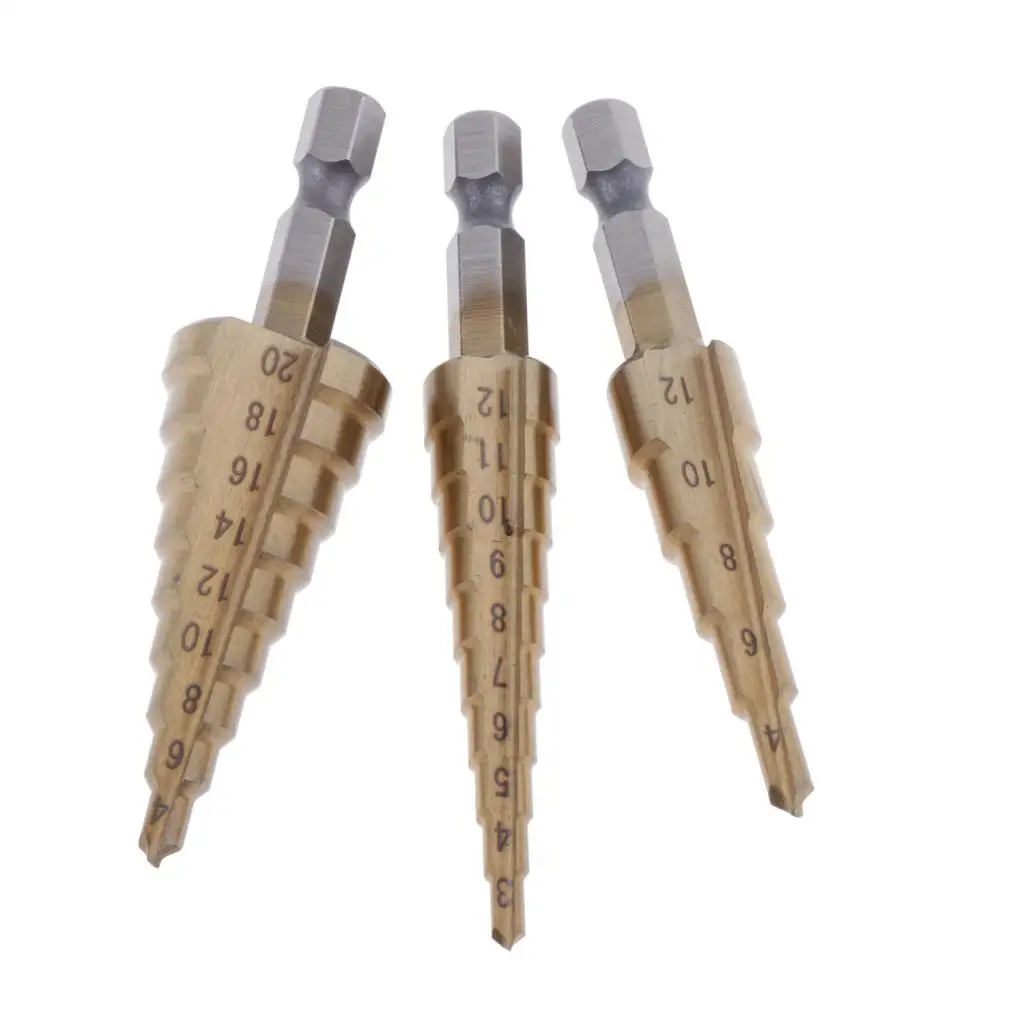 3x Steel Cone Step Drill Bit Multiple Hole Punching Sharpening Cutter Tools for DIY Woodworking Modelling Supplies | Дом и сад
