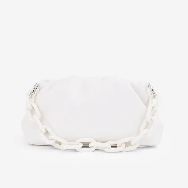 

Solid Color Pleated PU Leather Cloud Bag Handbag Women Shoulder Chain Crossbody Bags Casual Totes