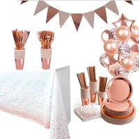 rose gold party disposable tableware set paper cups plates straws cake stand table decoration wedding birthday party supplies