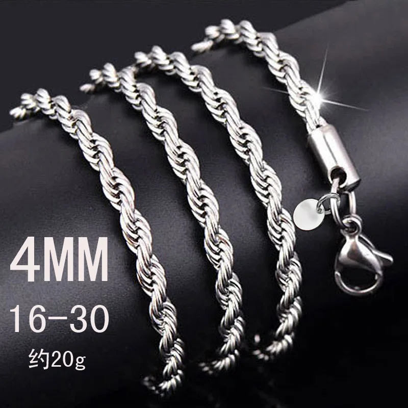 

925 Sterling Silver 4mm Twisted Rope Necklace 16" 18" 20" 22" 24" 26" 28" 30" Necklace For Women Men Jewelry Wholesale