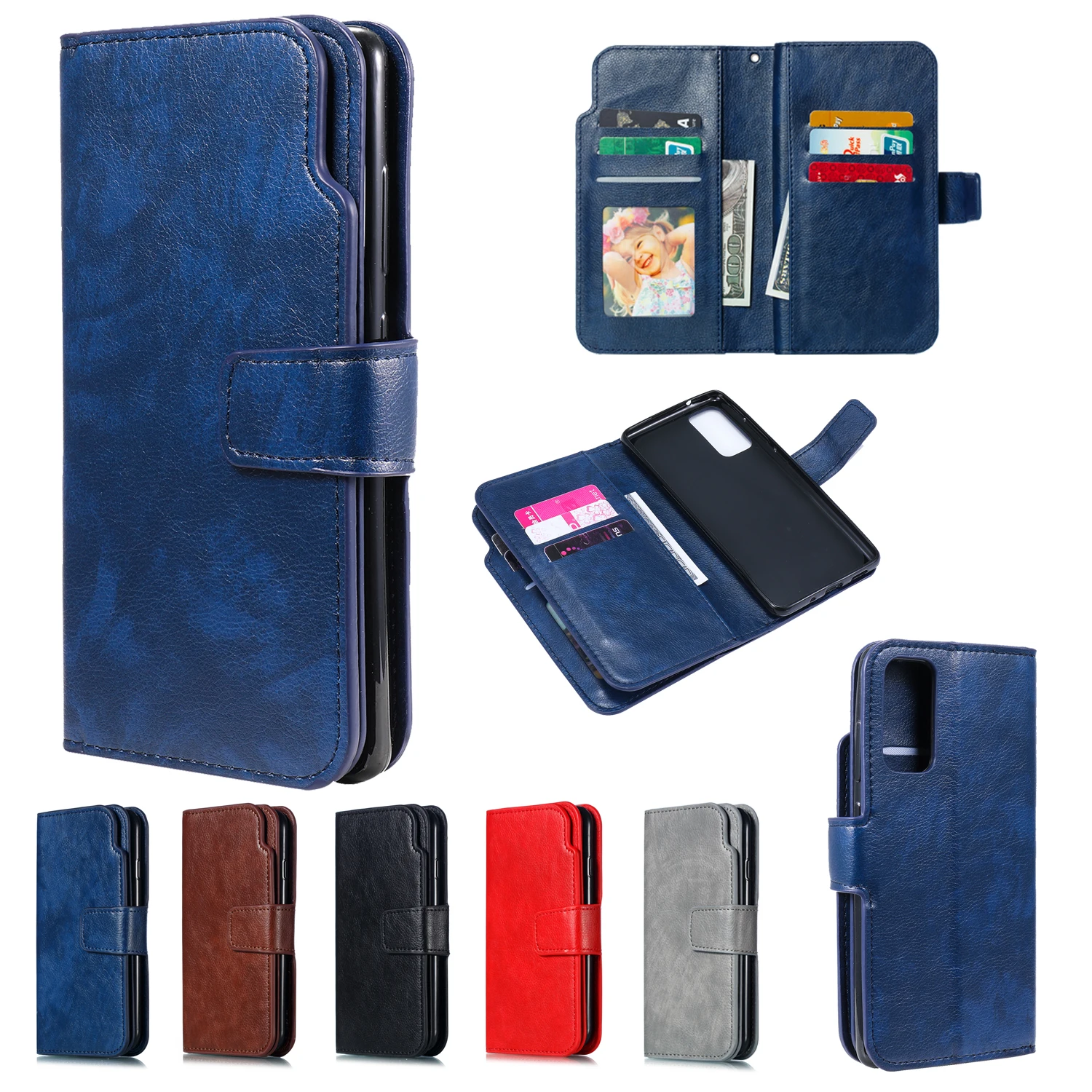 

PU Leather Case for Samsung Galaxy A72 A52 A42 A12 A02 A32 M02 A02S S21 Capa Multifunction Fashion Nine Card Slots Wallet Cover