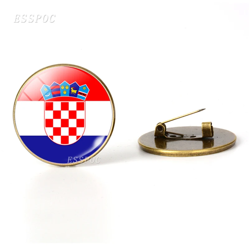 Южная Европа: Португалия Греция Испания Италия Румыния Броши с флагом бижутерия со стеклянными кабошонами бронзовая брошь булавки Национальный день подарки - Окраска металла: Croatia