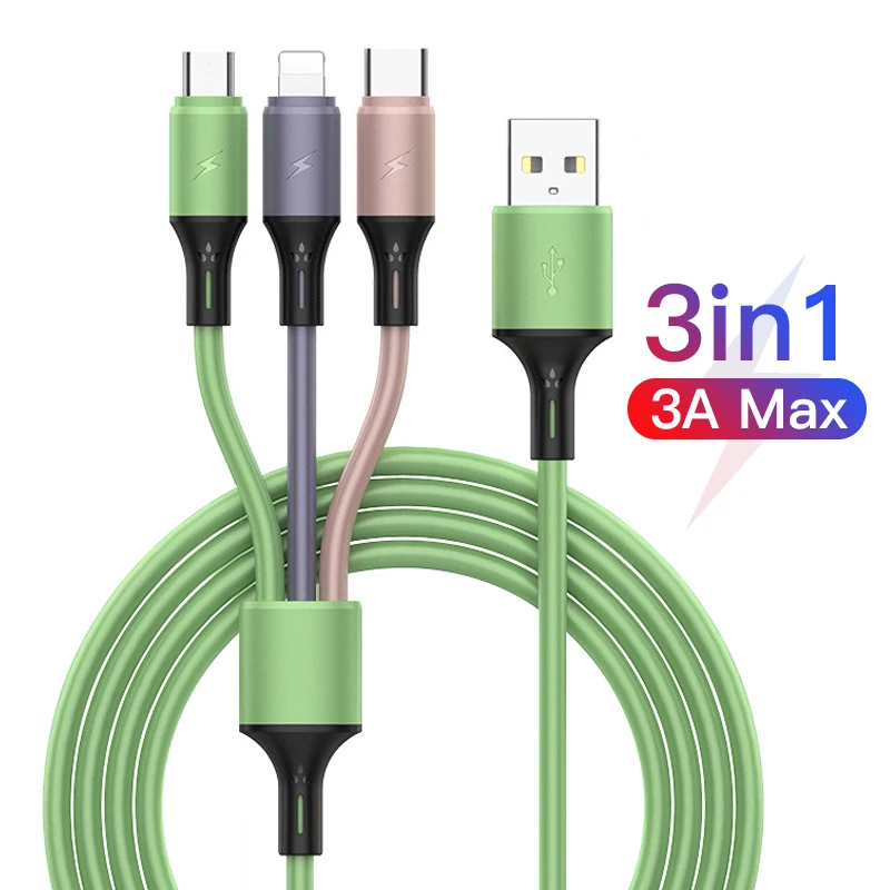 FOR 120cm 3 in 1 USB Charge Cable for iPhone 12 3A Micro USB Type C Cable 3in1 2in1 Portable Charging Cable For iPhone X S9