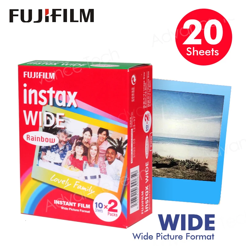 Genuine10.20.40 листов Fujifilm Instax Wide с белой кромкой+ Широкий радужная пленка для Fuji Instant фотобумага Камера 300/200/210/100