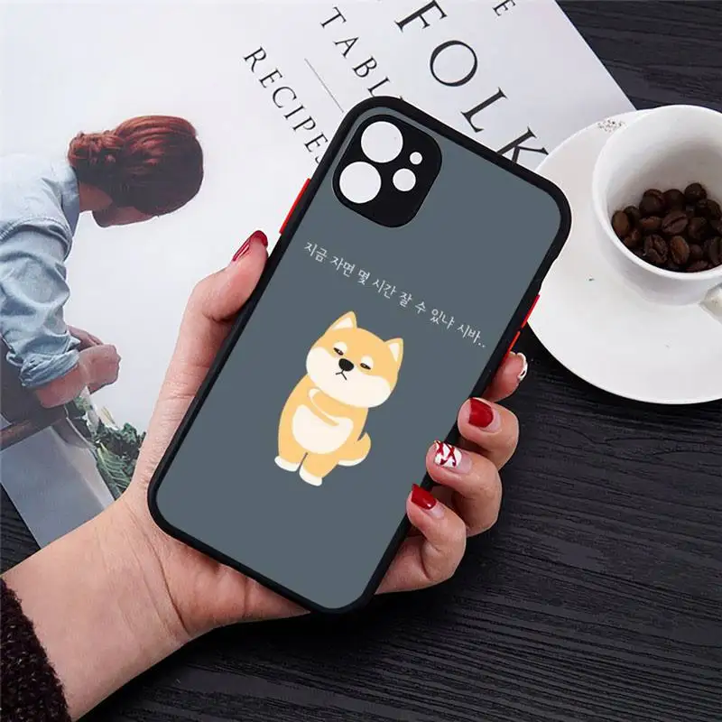 

Japanese cartoon corgi Phone Case Transparent Matte for iPhone 7 8 11 12 s mini pro X XS XR MAX Plus cover funda