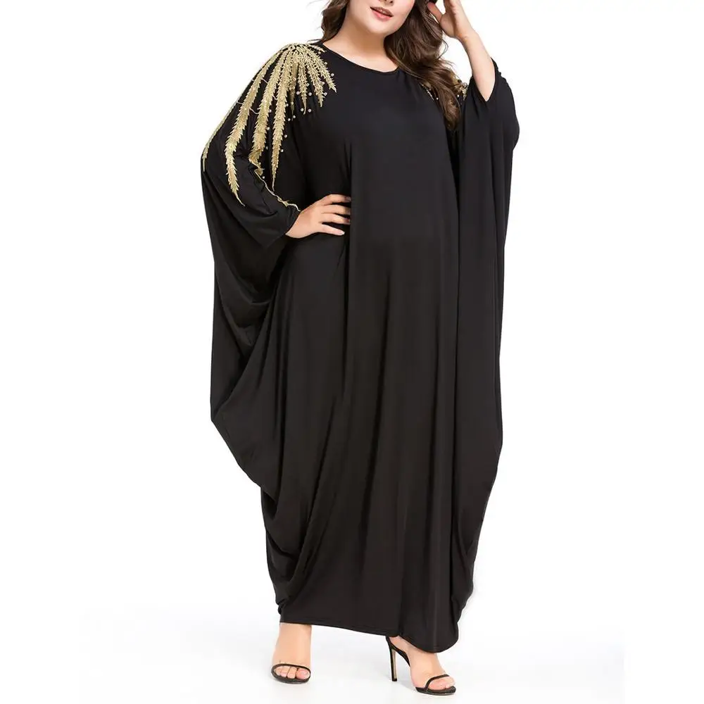 Плюс Размеры Для женщин халат Бисер длинный рукав мусульманский арабское платье