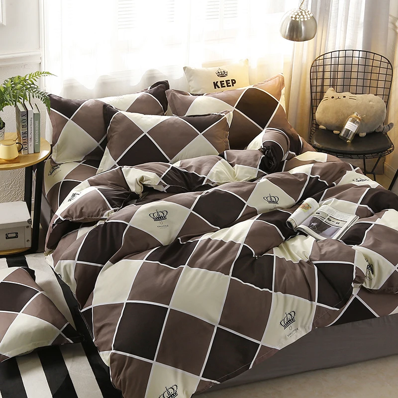 Постельное белье простое Коричневое постельное с геометрическим рисунком