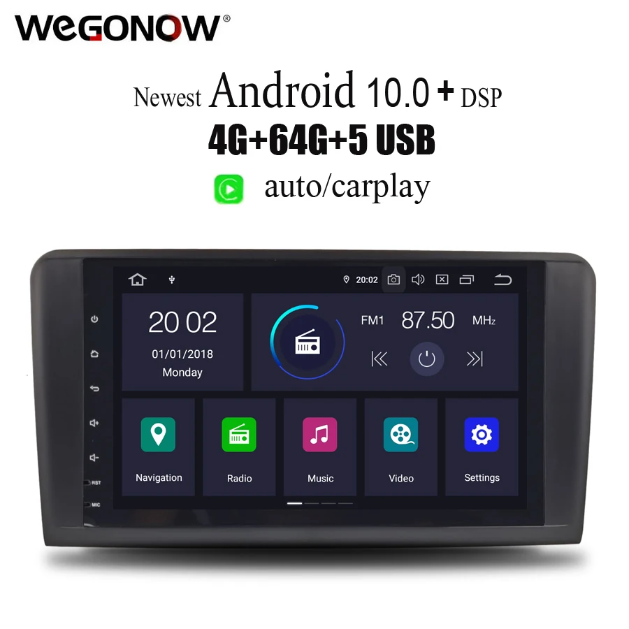 DSP PX6 IPS 9 &quotAndroid 10 4 Гб + 64 ГБ Автомобильный DVD плеер Радио Bluetooth 5 0 для Mercedes Benz W164 ML300