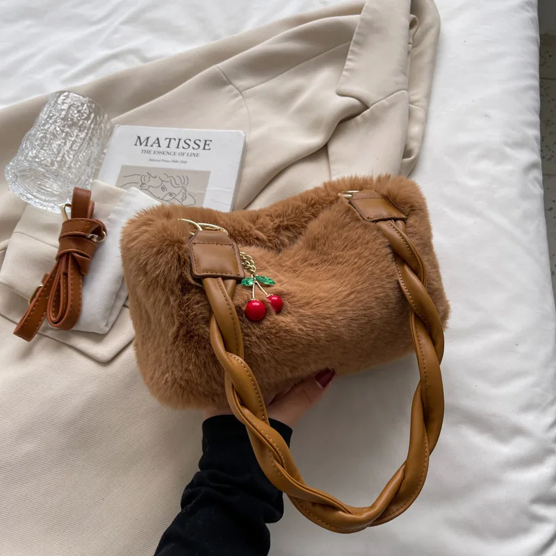 

Зимняя плюшевая сумка на плечо для женщин, модная новая трендовая сумка, роскошные брендовые дизайнерские сумки через плечо, Женская одното...