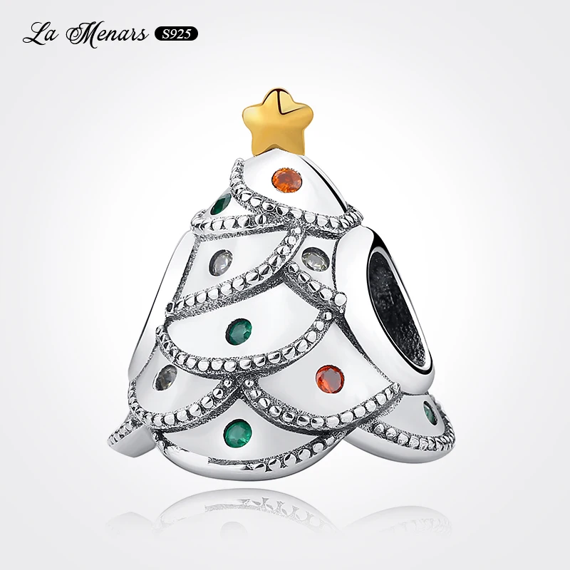 

Genuine Silver Plating White Christmas Tree Bead Charms Fit Original Pandora Charm Bracelet For Women Jewelry DIY Making