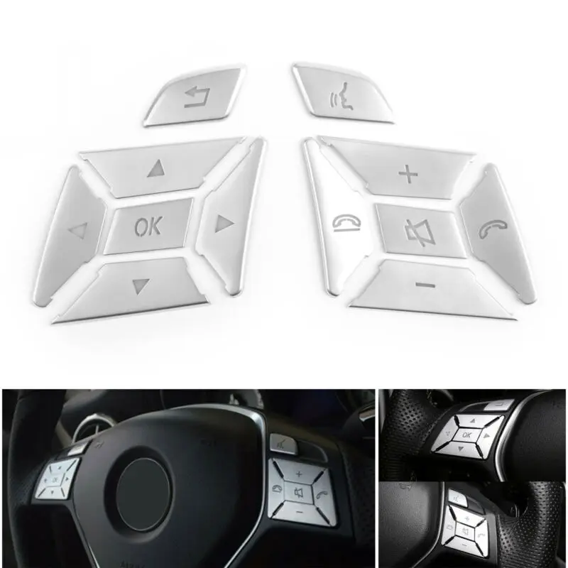 

ABS Steering Wheel Buttons Silver Trim For Mercedes-Benz E C G-Class 2012-2016 Replacement Practical