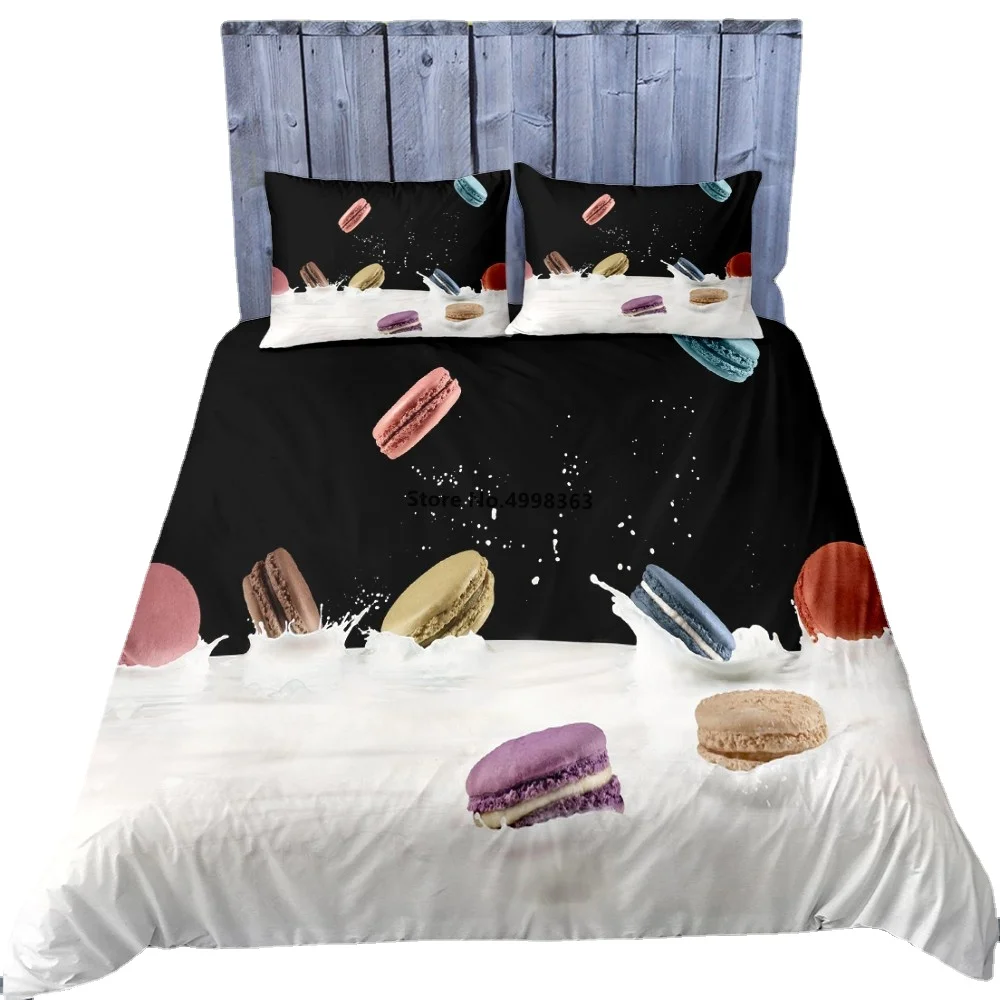 Наборы постельных принадлежностей для еды 3D пододеяльник с молочным принтом Macaron