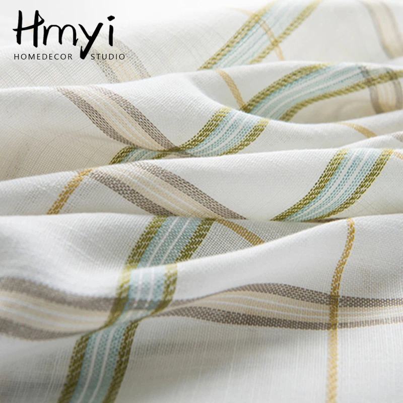Шторы HMYI в японском стиле льняная вуаль клетку тюлевые белые прозрачные оконные