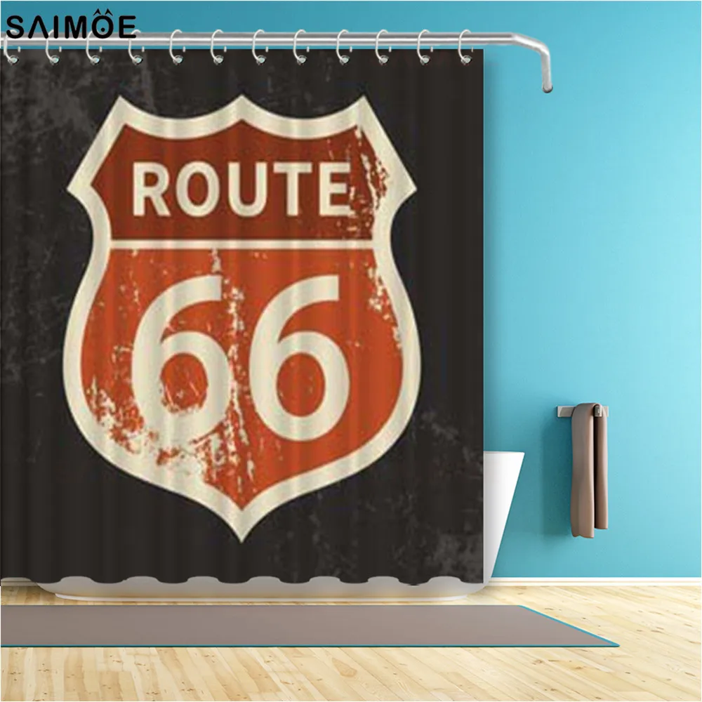 

Historical Retro Trip Black Strips Shower Curtain Route 66 Fabric And Mat Set Bathroom Curtains For Bathtub Decor Shower Sets