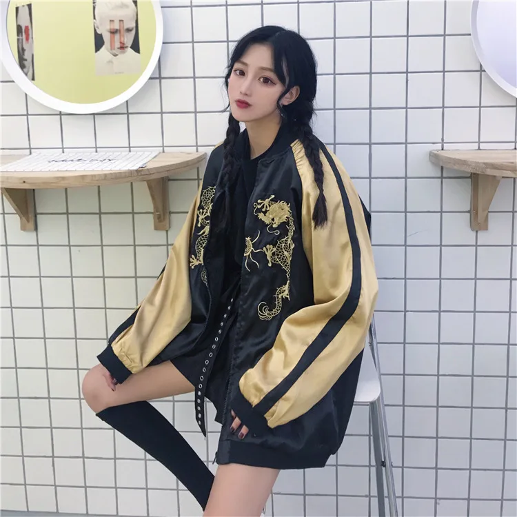 LMCAVASUN Harajuku панк BF Style куртка с вышивкой дракона молния бомбер бейсбольная 2019 Осень