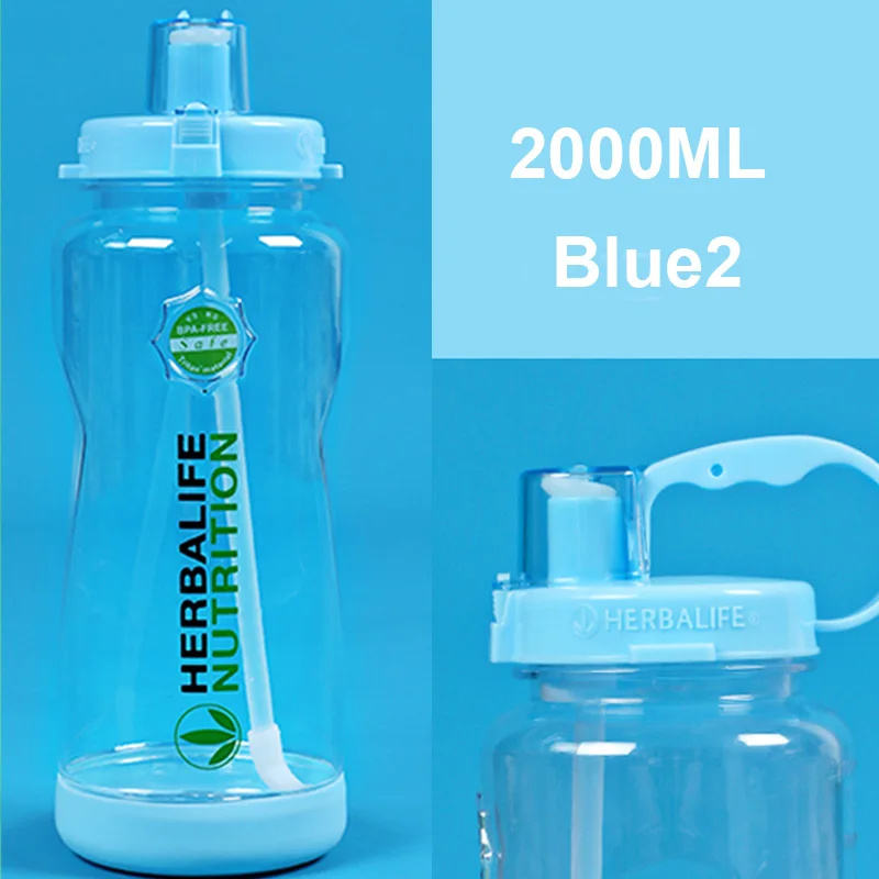 Blue2 2000ml Herbalife питание 1000 мл 2000 мл фиолетовый розовый черный синий Портативный Пространство изготовленный на заказ шейкер ремень соломы бутылка для воды - Color: Blue2 2000ml